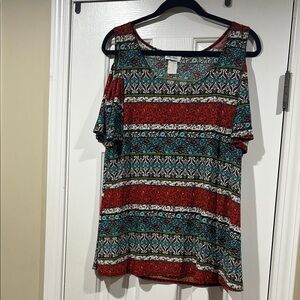 Star Vixen Blue and Orange Asymmetrical Blouse